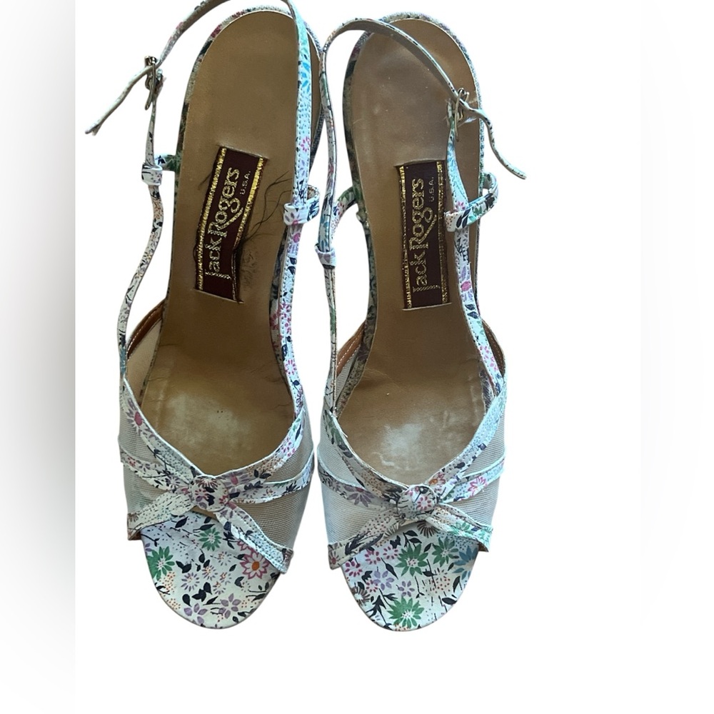 Jack Rogers vintage Floral open toe pumps Size 9 N
